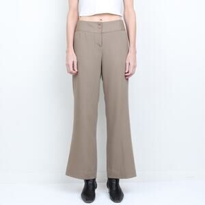 Tan 100% Wool Wide Leg / Flare Mid Rise Trouser S